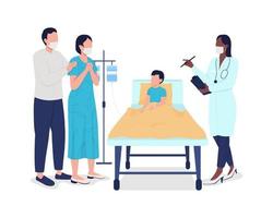 Child hospitalization semi flat color vector characters