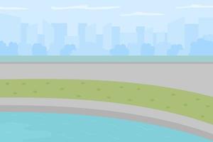 Pond in urban park flat color vector illustration