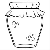 Jam in a glass jar with a decorated lid. Homemade jam. Line style. vector