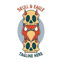 eagle and the skull vintage design character hand drawn style vector