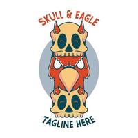 eagle and the skull vintage design character hand drawn style vector