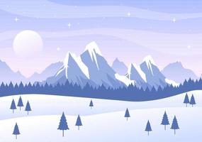 Christmas Winter Landscape and New Year Background Vector Illustration