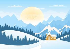 Christmas Winter Landscape and New Year Background Vector Illustration