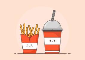 Cute French Fries and Cola Fast Food Background Vector