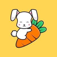 Cute rabbit hug carrot cartoon icon illustration vector