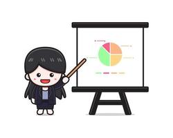 Cute businesswoman presentation with stick cartoon icon illustration vector