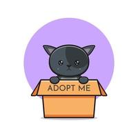Cute cat saying adopt me cartoon icon illustration vector