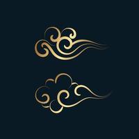 Set of gold decorative elements in oriental style with cloud pattern vector