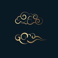 Set of gold decorative elements in oriental style with cloud pattern vector