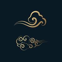 Set of gold decorative elements in oriental style with cloud pattern vector