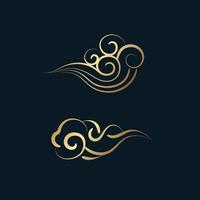 Set of gold decorative elements in oriental style with cloud pattern vector