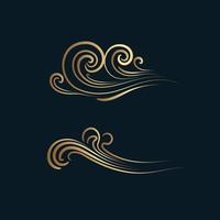 Set of gold decorative elements in oriental style with cloud pattern vector