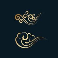 Set of gold decorative elements in oriental style with cloud pattern vector