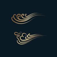 Set of gold decorative elements in oriental style with cloud pattern vector