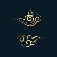 Set of gold decorative elements in oriental style with cloud pattern vector