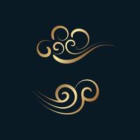 Set of gold decorative elements in oriental style with cloud pattern vector