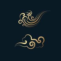 Set of gold decorative elements in oriental style with cloud pattern vector