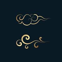 Set of gold decorative elements in oriental style with cloud pattern vector