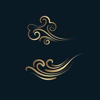 Set of gold decorative elements in oriental style with cloud pattern vector