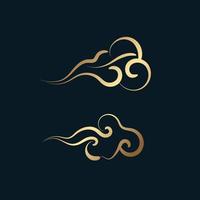 Set of gold decorative elements in oriental style with cloud pattern vector