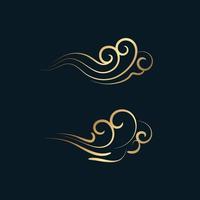 Set of gold decorative elements in oriental style with cloud pattern vector