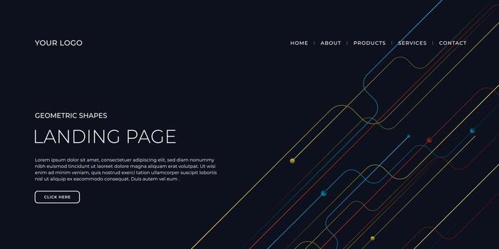 Landing page template with geometric patterns for business website vector