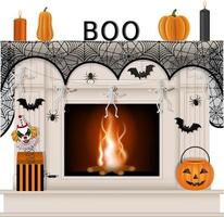 white fireplace with halloween decorations vector