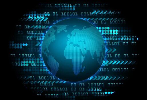 tecnología futura de la placa de circuito binario mundial, seguridad cibernética de hud azul vector