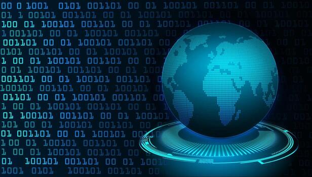 world binary circuit board future technology, blue hud cyber security vector