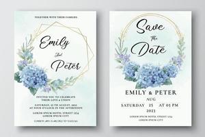 plantilla de invitación de boda con flores de hortensia vector