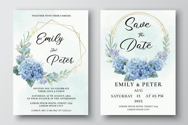 Wedding Invitation Template with Hydrangea Flowers