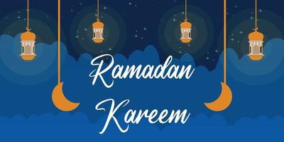 ramadan kareem background with latern in the night sky vector