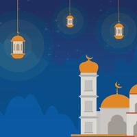 ramadan kareem background with latern in the night sky vector