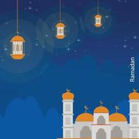 Fondo de ramadan kareem con latern en el cielo nocturno vector