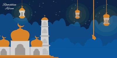 ramadan kareem background with latern in the night sky vector