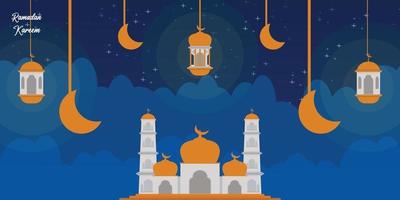 ramadan kareem background with latern in the night sky vector