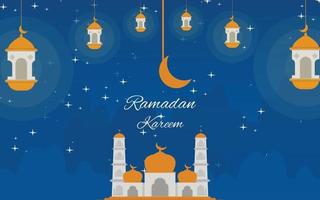 islamic background with lantern mosque and moon light free download vector