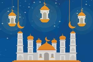 islamic background with lantern mosque and moon light free download vector