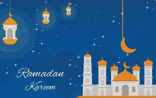 islamic background with lantern mosque and moon light free download vector