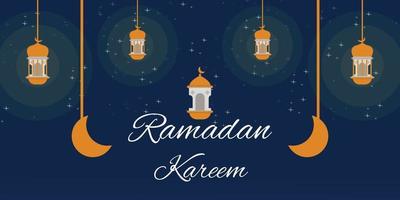 islamic background with lantern mosque and moon light free download vector