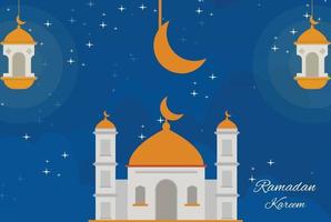 islamic background with lantern mosque and moon light free download vector