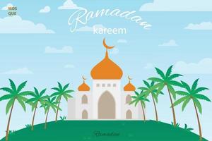 islamic background with lantern mosque and moon light free download vector