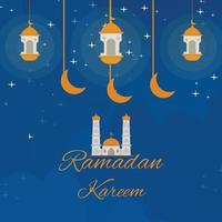 islamic background with lantern mosque and moon light free download vector