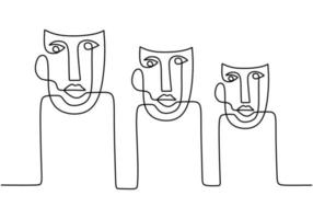 dibujo continuo de una línea de rostro abstracto tribal humano vector