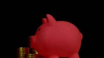 piggy bank and coin  on black background. Money saving concept