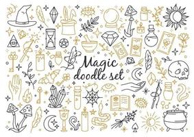 A magical and witchcraft set of doodle style icons vector