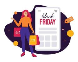 compras online el viernes negro en tu smartphone vector