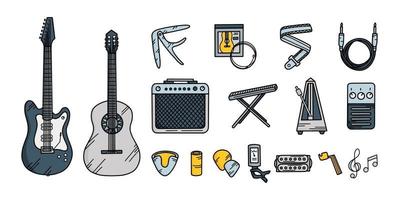 Guitar musical instruments set in Doodle style vector