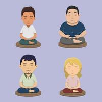 Meditators Practicing Sitting Meditation Set vector