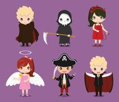 Cute Kids Wearing Halloween Costumes Set vector